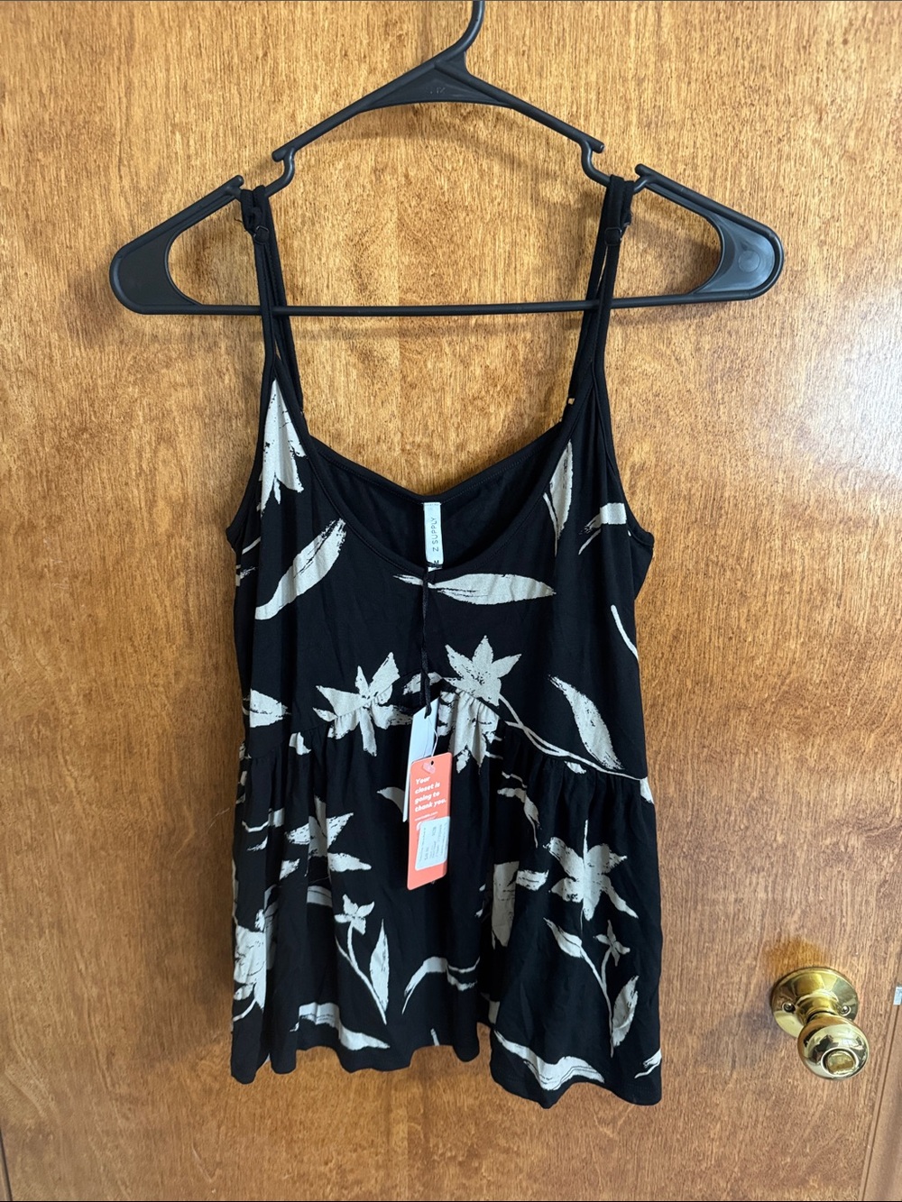 Z Supply Black Camisole with Cream Floral Motif